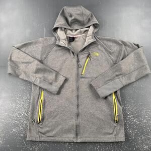 North Face Hoodie Mens Large Gray Heathered Yellow Zip Thru Canyonlands Run Jog